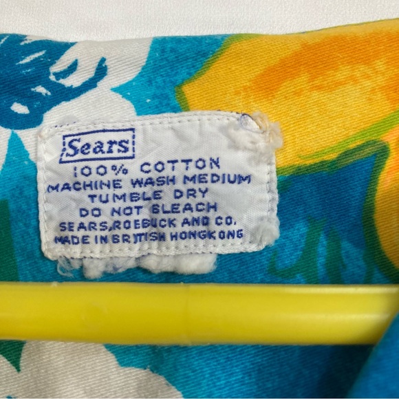 Vintage Sears 100% Cotton Bright Floral Dress SZ S Blue Yellow Cover-Up Zips - Picture 7 of 12